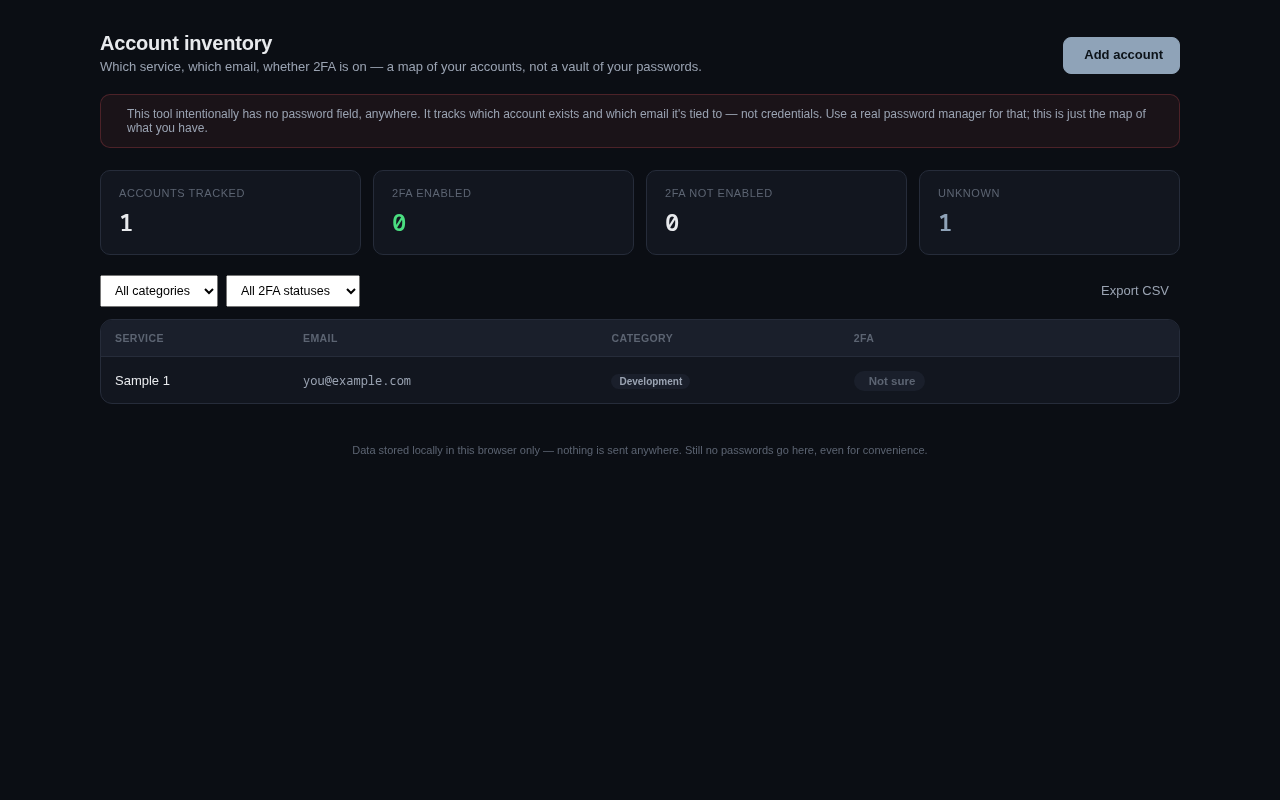 Screenshot of the Account Inventory tool
