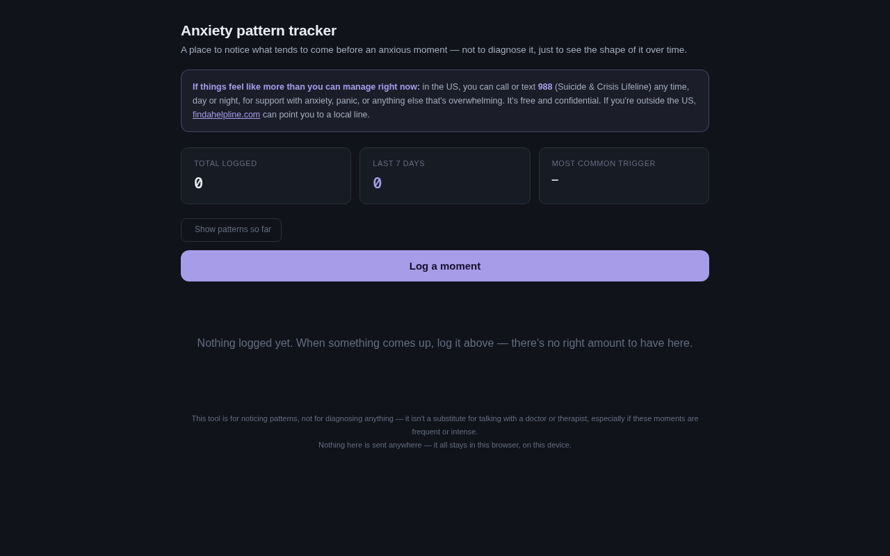 Screenshot of the Anxiety Tracker tool