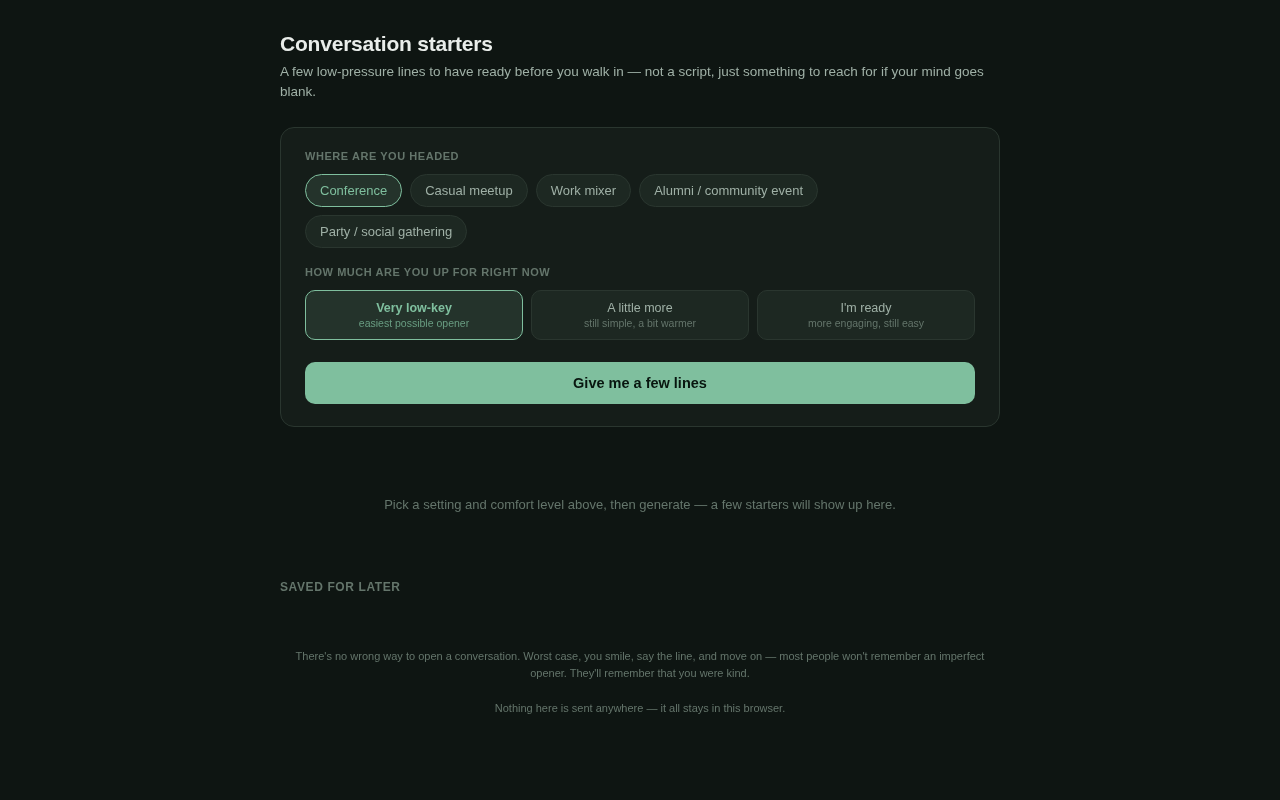Screenshot of the Convo Starters tool