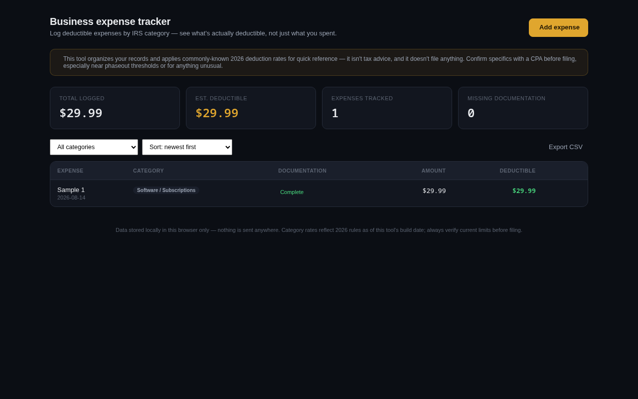 Screenshot of the Expense Tracker tool