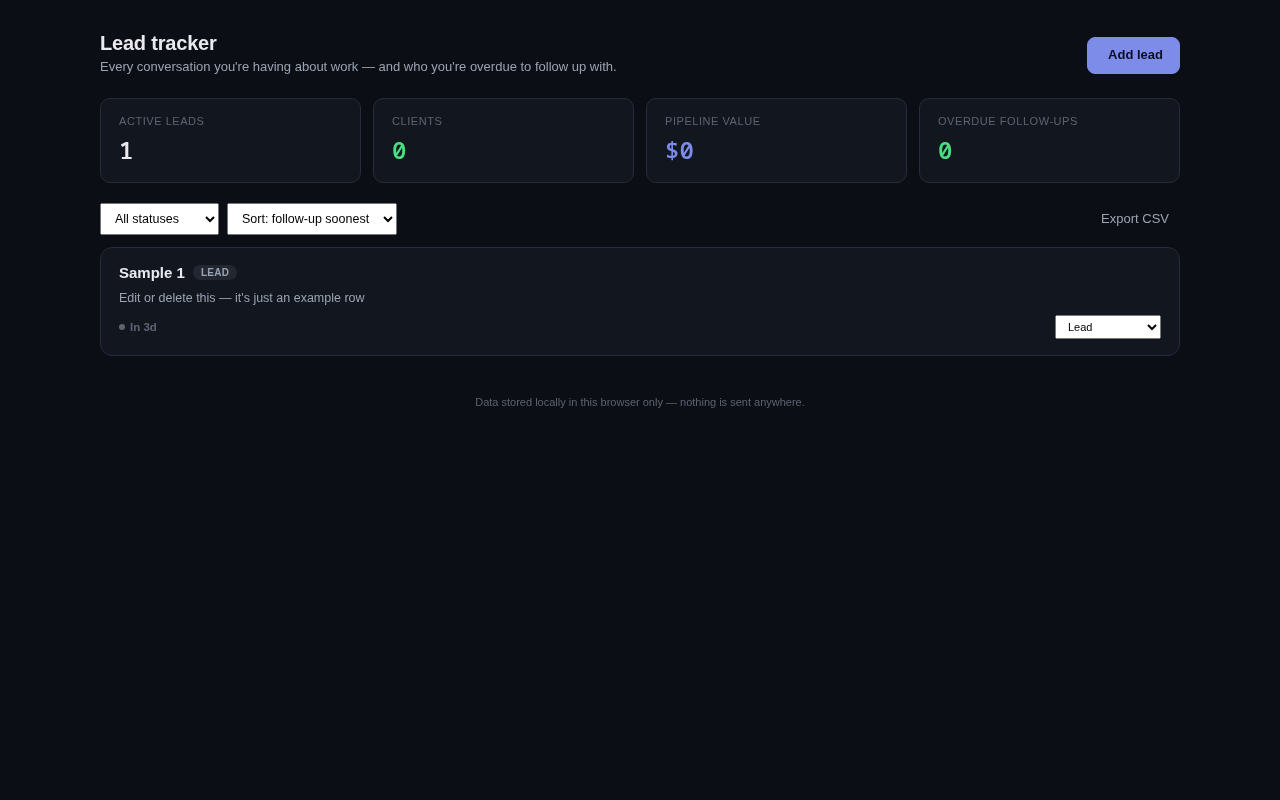 Screenshot of the Lead Tracker tool