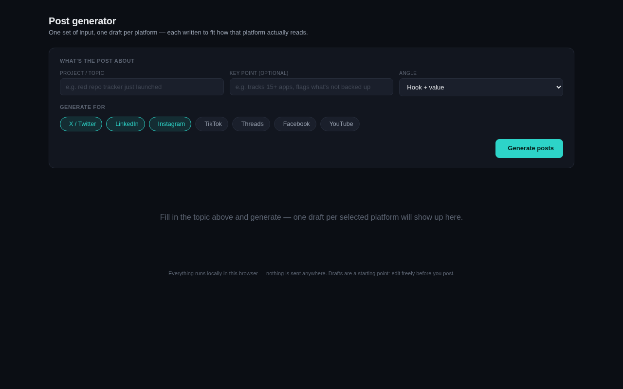 Screenshot of the Post Generator tool
