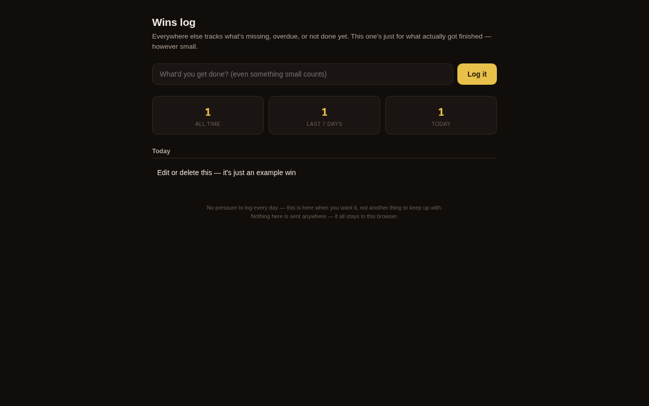 Screenshot of the Wins Log tool